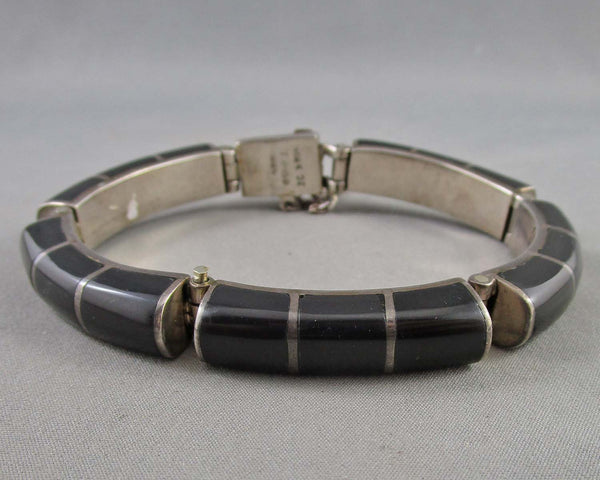 Black Onyx Stone Bracelet 925 Sterling Silver (Vintage) 1pc H058-3