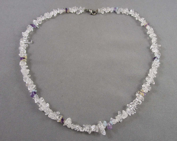 Clear Quartz & Amethyst Chip Necklace H058-5 (Vintage)