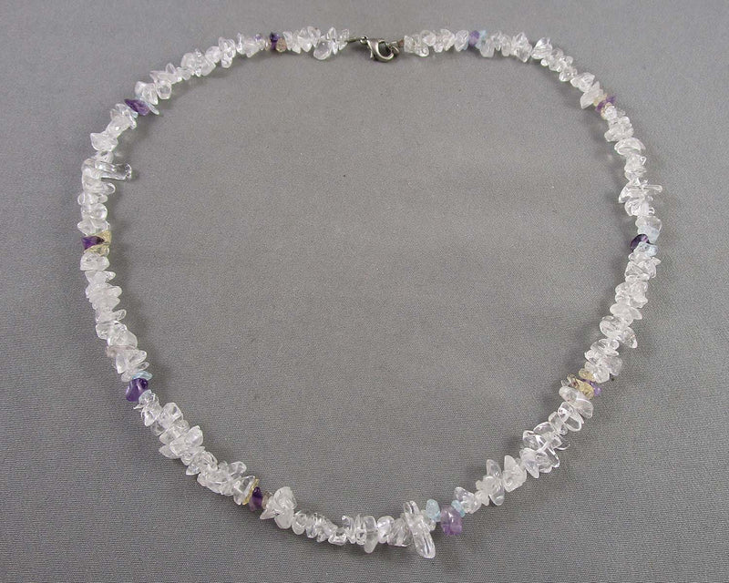 Clear Quartz & Amethyst Chip Necklace H058-5 (Vintage)