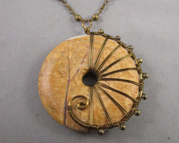 Picture Jasper Pendant Necklace (Vintage) H058-7