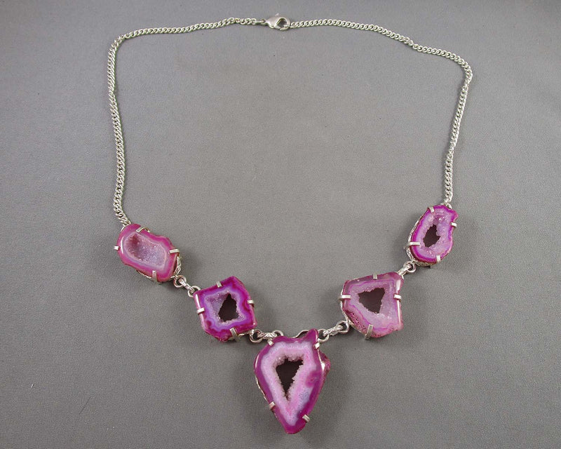 Pink Agate Geode Necklace Vintage H065-7