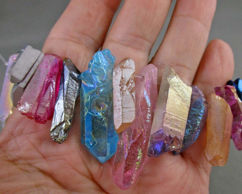 Electroplated Quartz Points Mixed Color - Drilled (C381)