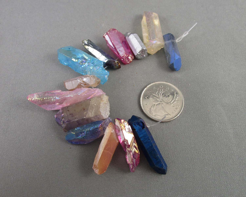 Electroplated Quartz Points Mixed Color - Drilled (C381)