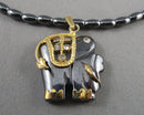 Hematite Gemstone Elephant Pendant Necklace (Vintage) H087-20