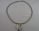 Hematite Gemstone Elephant Pendant Necklace (Vintage) H087-20