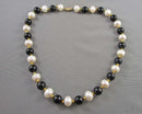Pearl & Black Onyx Gemstone Necklace 14KGF (Vintage) H090-15