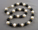 Pearl & Black Onyx Gemstone Necklace 14KGF (Vintage) H090-15