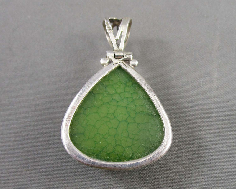 Green Quartz Druze Pendant (925 Sterling Silver) Vintage H068-4