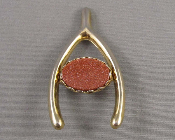 Goldstone Wishbone Brooch H068-6