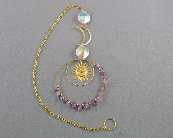 Sun & Moon with Amethyst Prism Sun Catcher 1pc E032