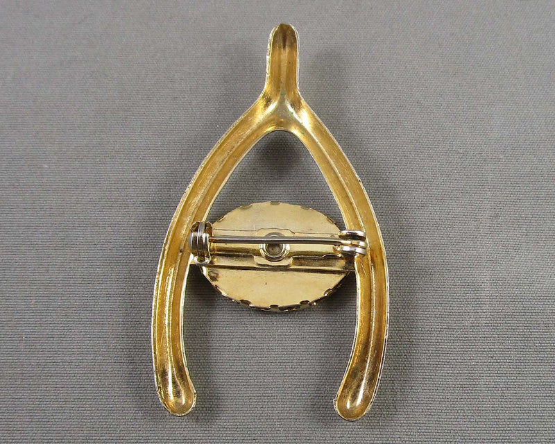 Goldstone Wishbone Brooch H068-6