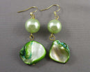 Green Shell Gemstone Earrings (Vintage) H090-28