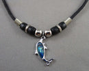 Abalone Shell Dolphin Pendant Necklace (Vintage) H090-29