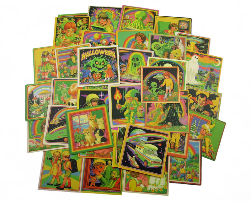 Strange & Odd Vintage Style Sticker Pack - Waterproof PVC Stickers 50pc J007