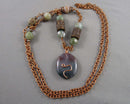 Moss Agate & Copper Pendant Necklace (Vintage) H093-10