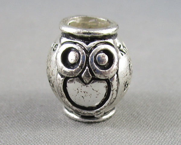 925 Sterling Silver Large Hole Owl Bead (Vintage) H076-4