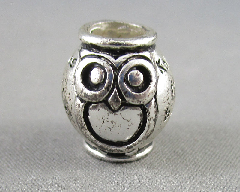 925 Sterling Silver Large Hole Owl Bead (Vintage) H076-4