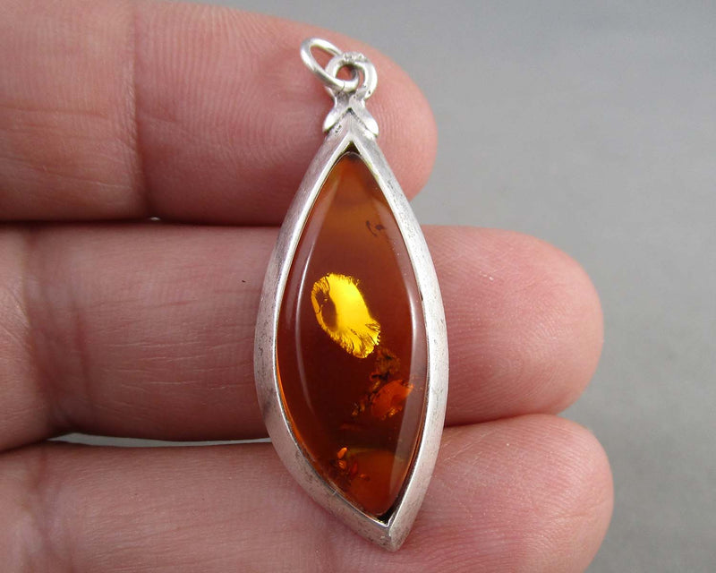 Amber Gemstone Sterling Silver Pendant (Vintage) H076-15