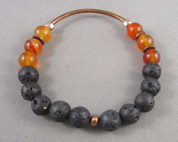 Carnelian & Lava Gemstone Bracelet (Vintage) H078-19