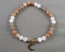 Rainbow Moonstone & Peach Moonstone Bracelet (Vintage) H094-13