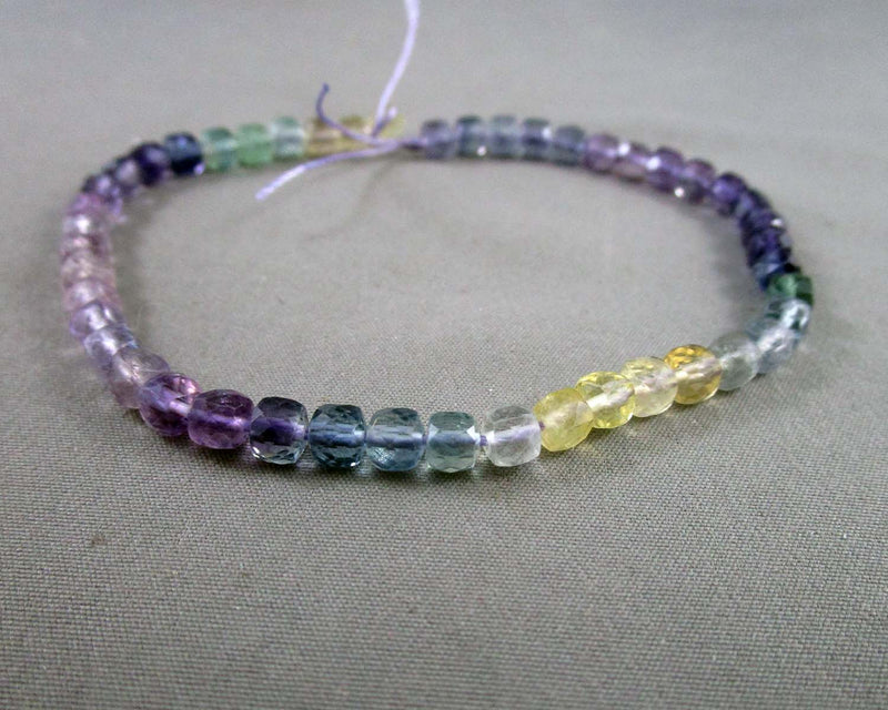 Gradient Color Fluorite Beads 4mm Faceted Cube (C573)