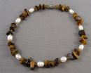 Pearl & Tiger Eye Gemstone Anklet (Vintage) H095-18