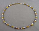 Amber & Pearl Gemstone Necklace Vintage Z004