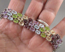 RARE!  Multi Gemstone Bracelet Solid 925 Sterling Silver (Vintage) H095-23