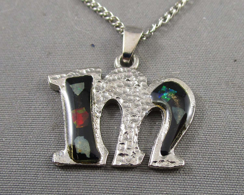Letter M Pendant with inlay Opal H059-8
