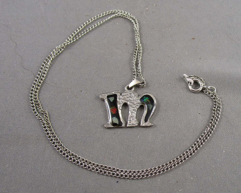 Letter M Pendant with inlay Opal H059-8