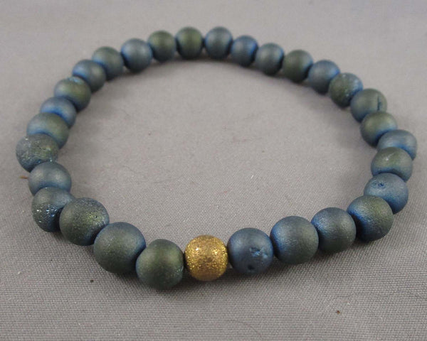 Druzy Blue Agate Stone Bracelet (Vintage) H059-10