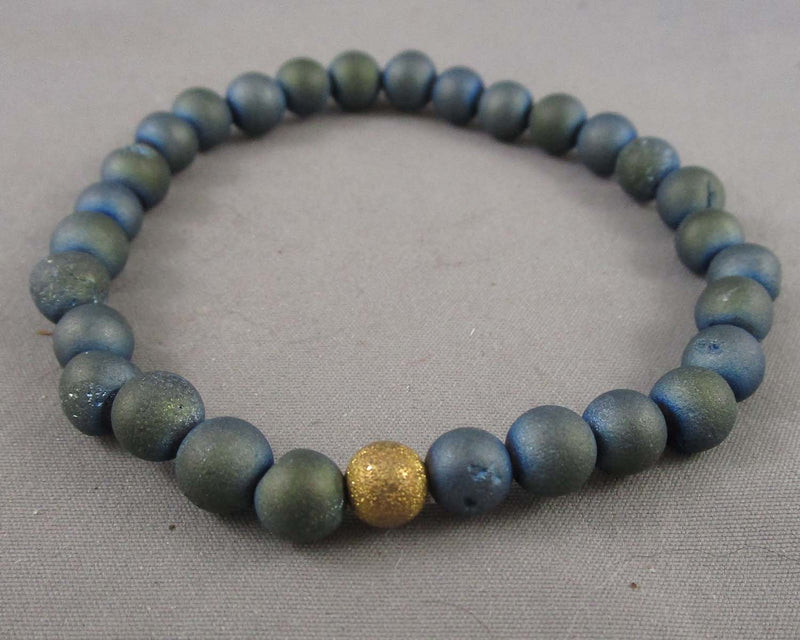 Druzy Blue Agate Stone Bracelet (Vintage) H059-10