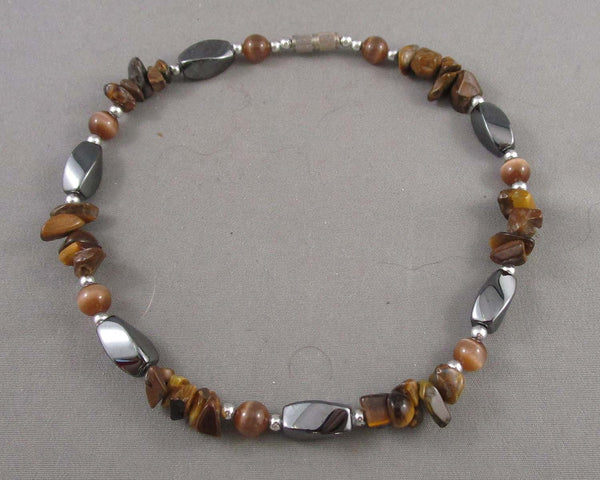 Tiger Eye & Hematite Gemstone Anklet (Vintage) H059-11