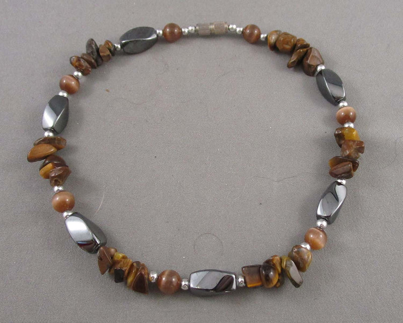 Tiger Eye & Hematite Gemstone Anklet (Vintage) H059-11