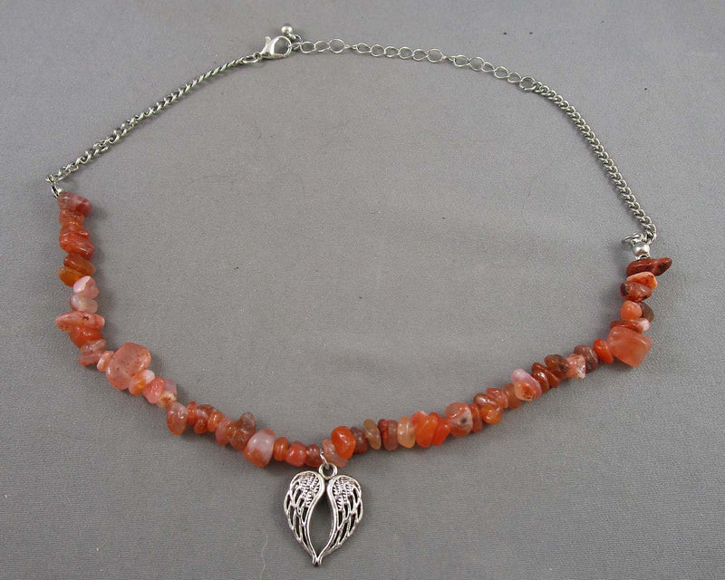 Carnelian Gemstone Necklace with Angel Wings H059-14