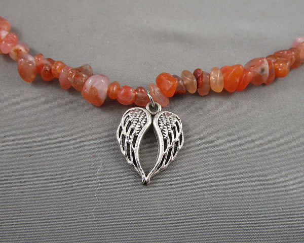 Carnelian Gemstone Necklace with Angel Wings H059-14