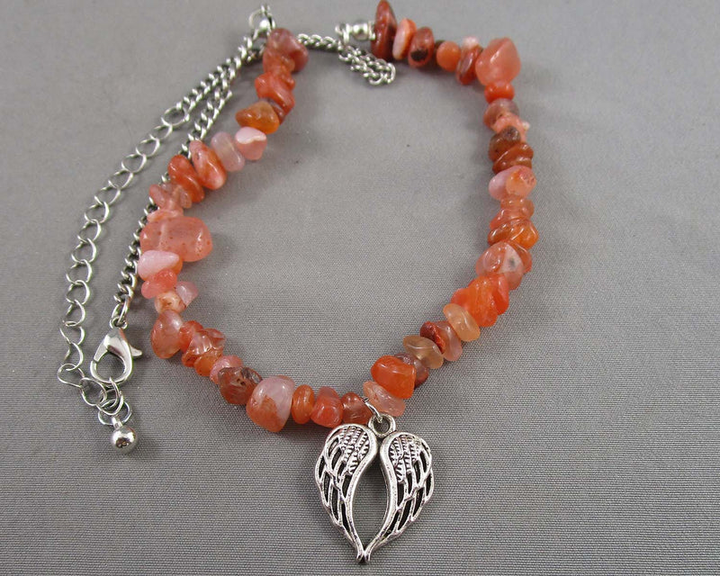 Carnelian Gemstone Necklace with Angel Wings H059-14