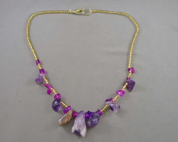 Amethyst Crystal Necklace Vintage H059-19