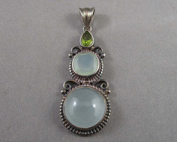 RARE!  Topaz & Peridot Gemstone Pendant 925 Sterling Silver H059-22