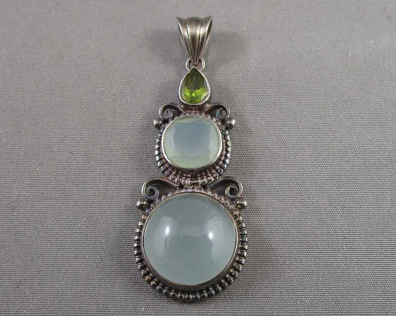 RARE!  Topaz & Peridot Gemstone Pendant 925 Sterling Silver H059-22