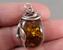 Amber Gemstone Pendant 925 Sterling Silver (Vintage) H098-12