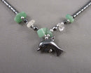 Aventurine & Hematite Dolphin Pendant Necklace (Vintage) H098-23