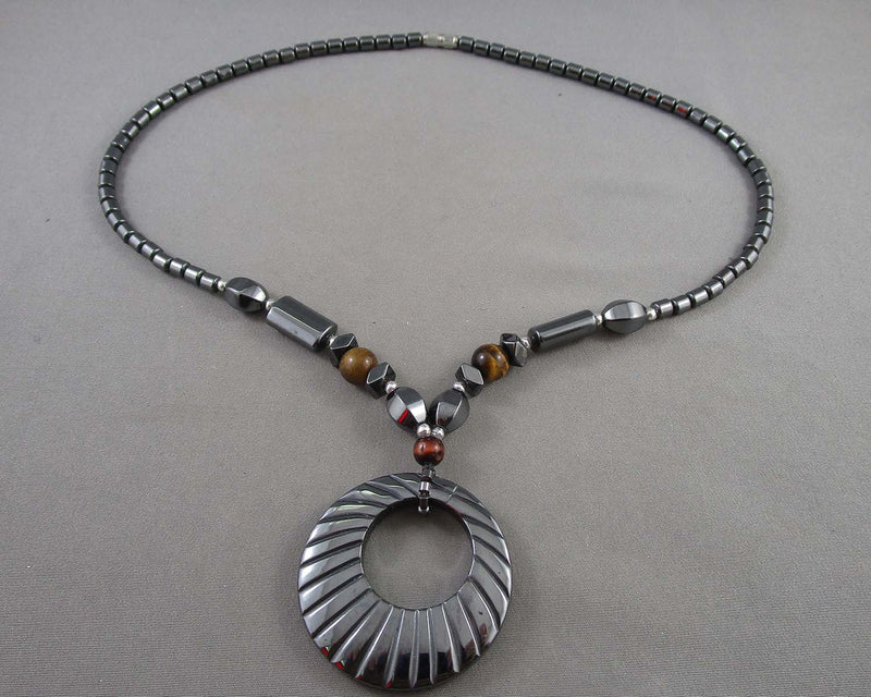 Hematite & Tiger Eye Necklace Vintage H017-6