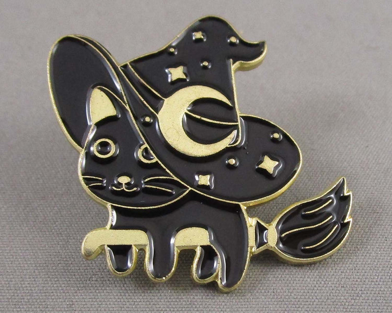 Witch Cat on Broom Enamel Pin 1pc (BIN 39)