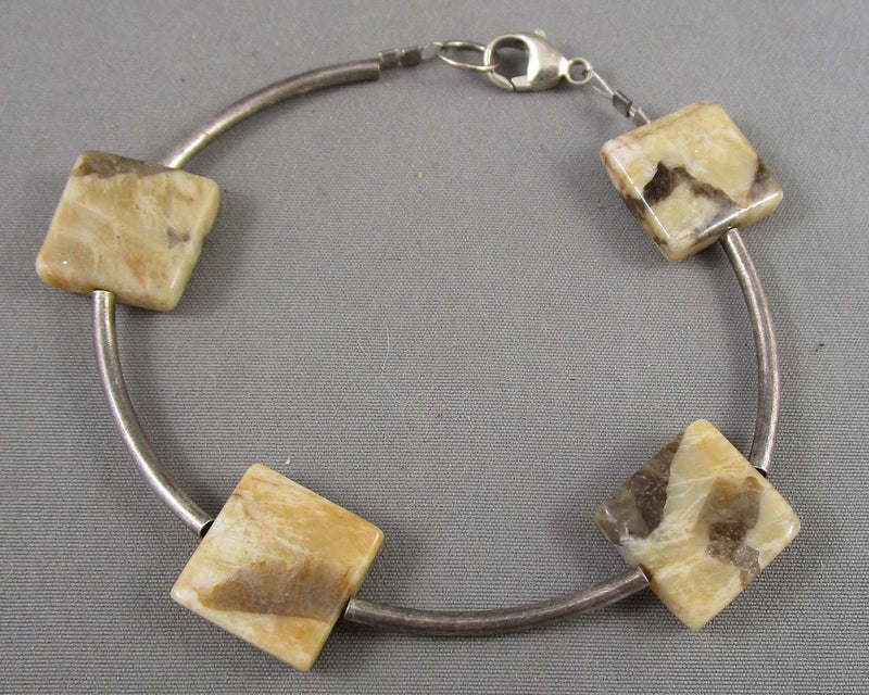 Peach Moonstone Bracelet 925 Sterling Silver (Vintage) H017-17