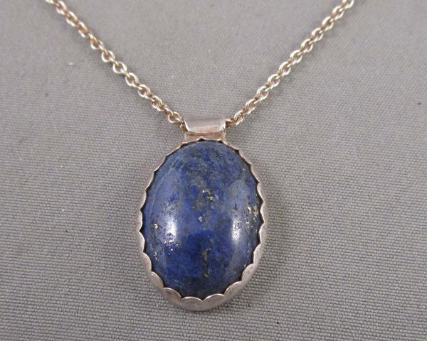 Lapis Lazuli Pendant Necklace (925 Sterling Silver) Vintage H017-18