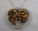 Tiger Eye Heart Gemstone Pendant Necklace (Vintage) H101-1