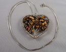 Tiger Eye Heart Gemstone Pendant Necklace (Vintage) H101-1