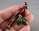 Red Cardinal Bird Enamel Brooch (Vintage) H101-5