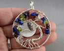 Owl in a Tree Mixed Gemstone Pendant H102-6